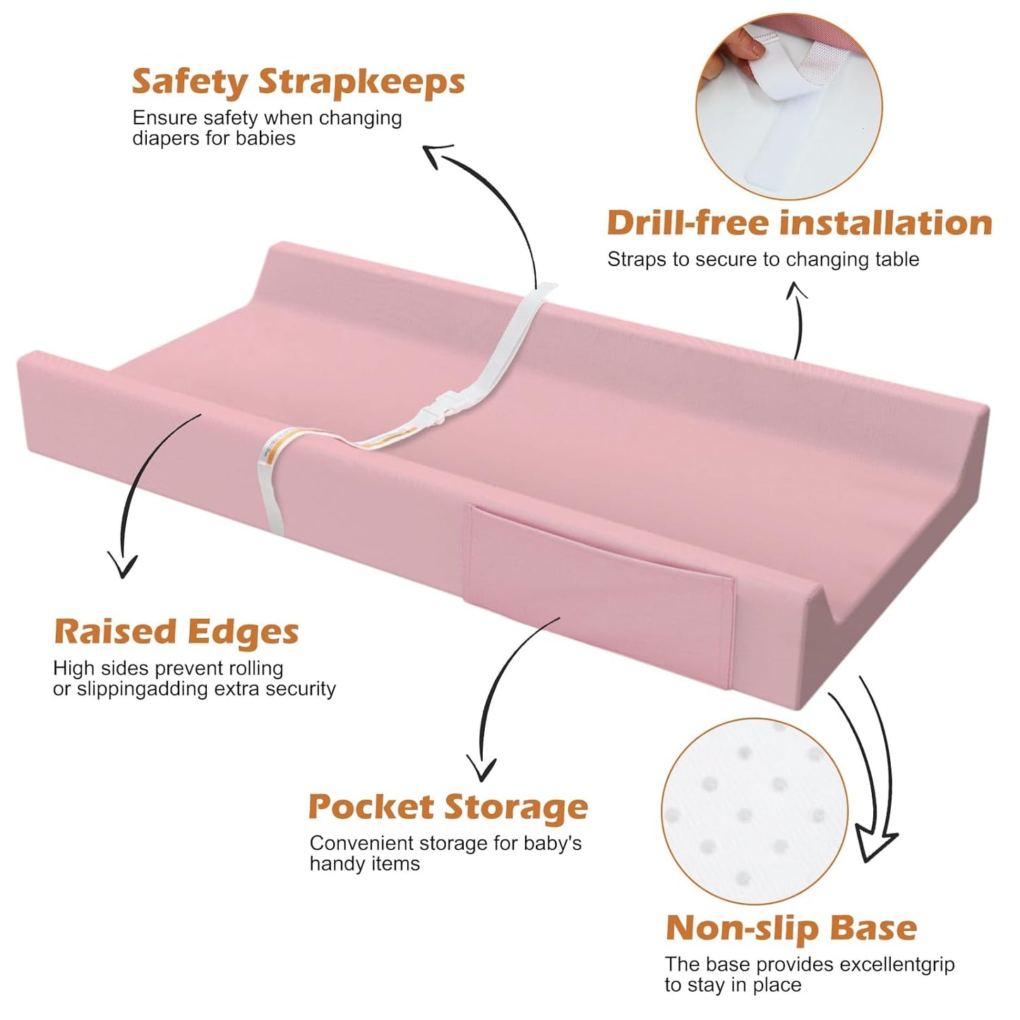 Vegan Leather Baby Changing Pad, Waterproof & Wipeable Soft Diaper Changing Mat 32“ x 16.6" Comfortable Infant Changing Station for Dresser & Table