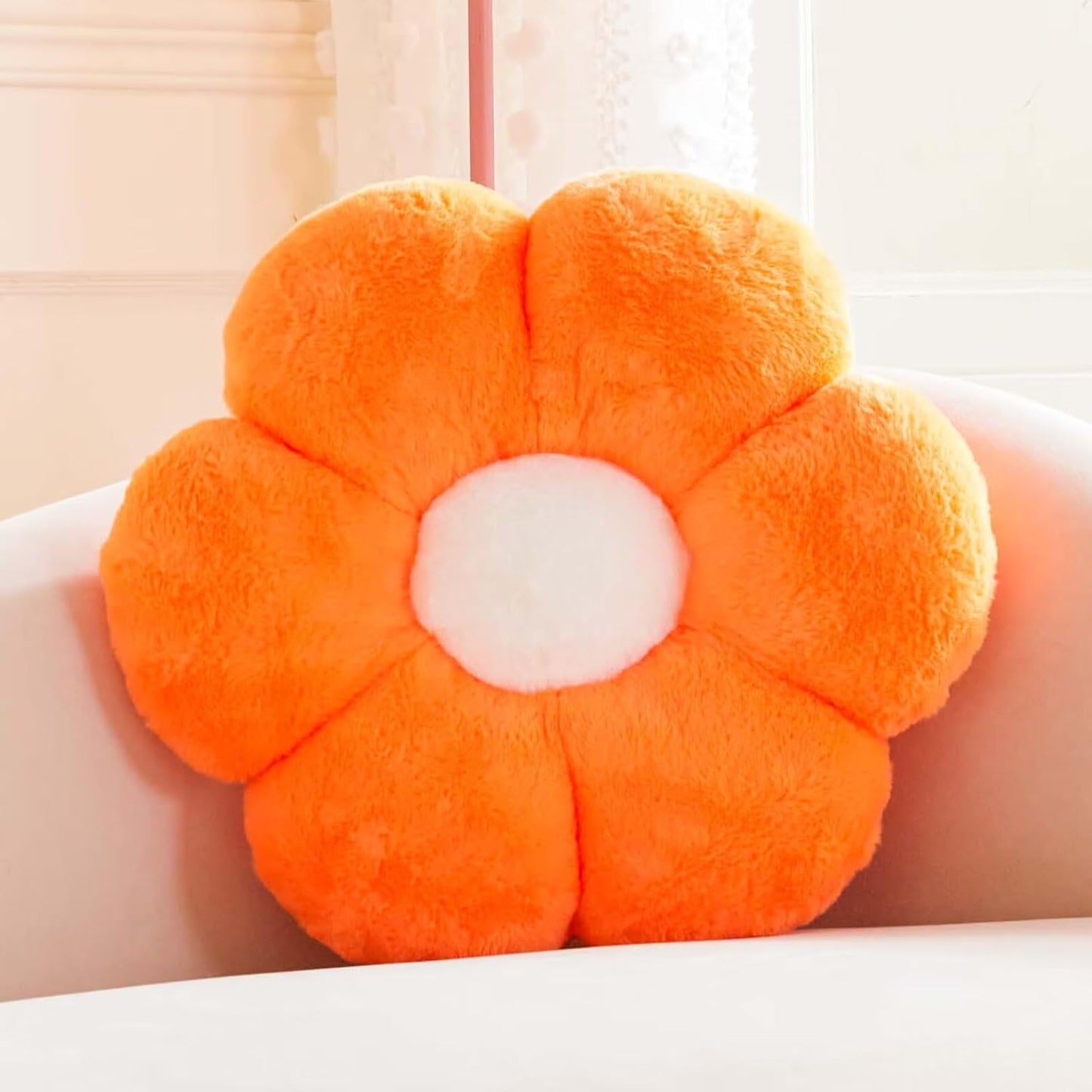 Orange Flower Pillow, 17.7" Flower Shaped Plush Decorative Throw Pillow for Bed