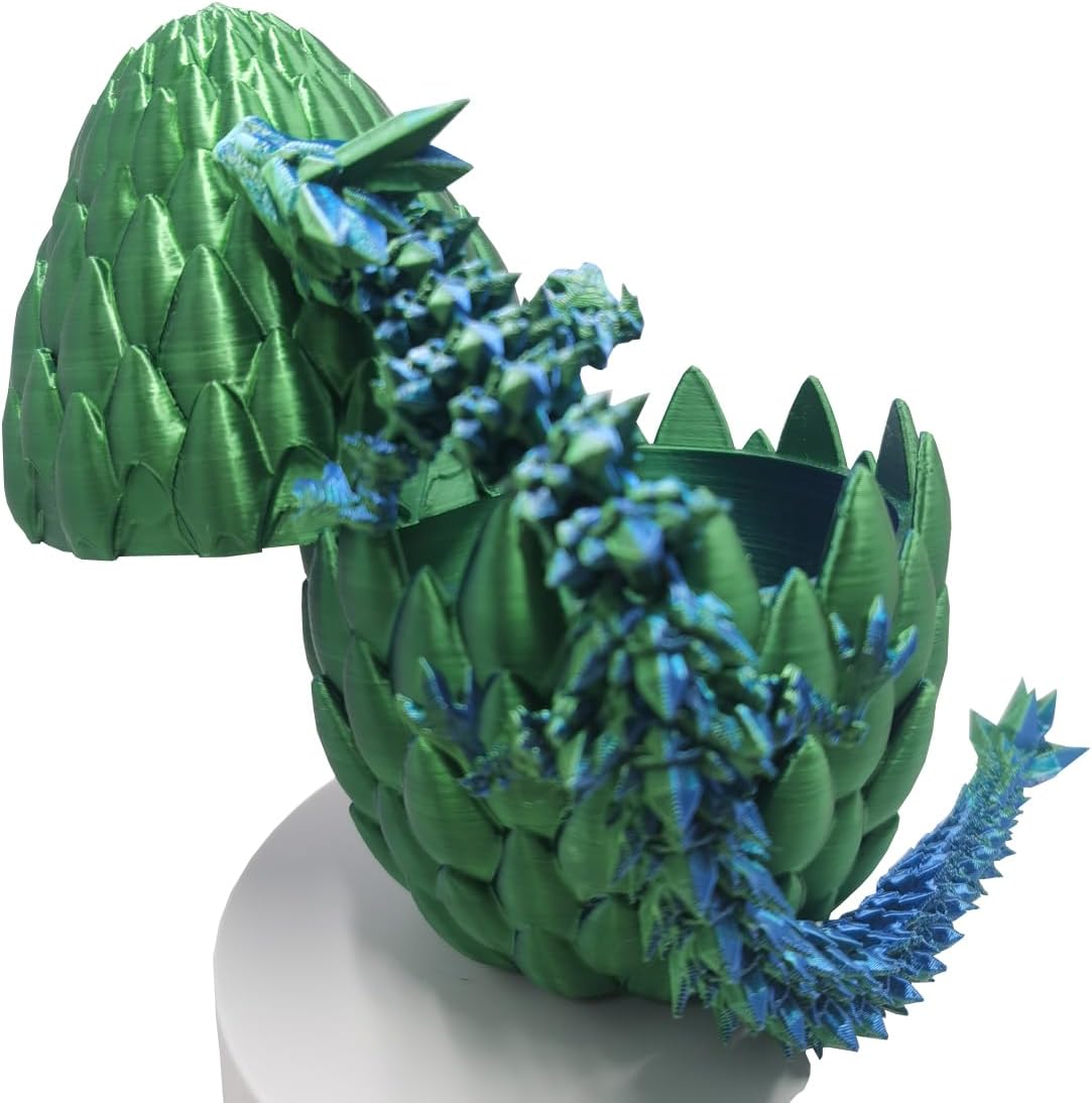 3D Printed Dragon in Egg,Full Articulated Dragon Dragon with Dragon Egg,Flexible Joints Suitable for Administrative Desk (Blue&Green)