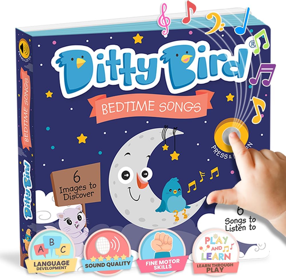 Ditty Bird Musical Books for Toddlers | Interactive Nursery Rhymes Book with Sound | Old Macdonald’s Farm, Twinkle Little Star & More Songs | Fun Baby Book for 1-3 Year Olds (Bedtime Songs)