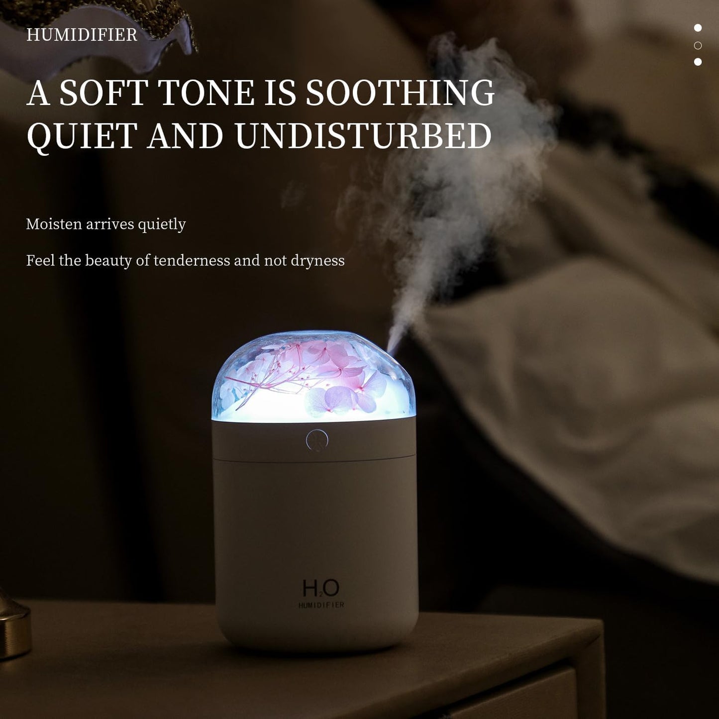 Portable Small Hydrangea Humidifiers for Bedroom Baby, Mini Cool Mist Plant Humidifier for Plants, Quiet Desktop Humidifier with 2 Working Modes & Colorful Night Light for Travel, Office, Bedroom
