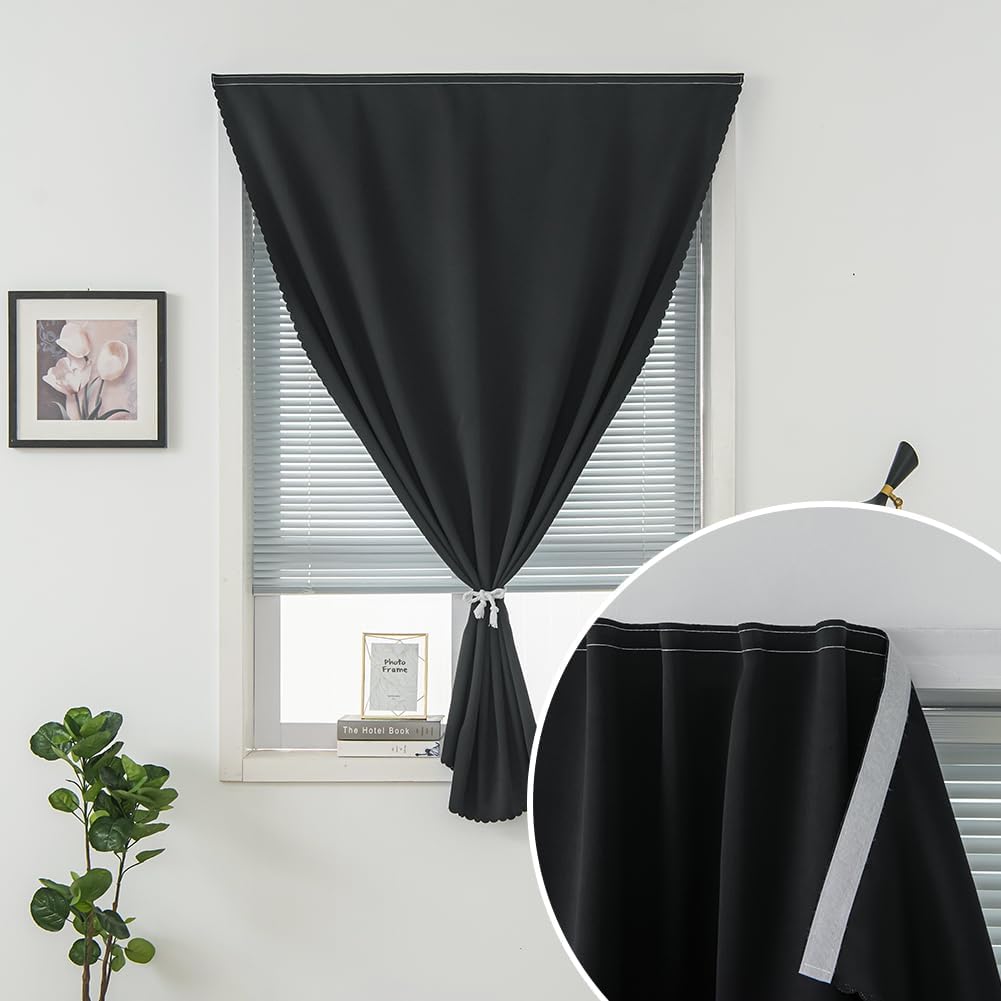 Adhesive Blackout Curtains- Self Stick Shades Window Blinds Curtains No Rod Needed Easy to Hang Curtains, Use for Bedroom, Living Room, Dining Room, Kitchen, Home Office, 59"W X 59"L, Black, 1 Panel