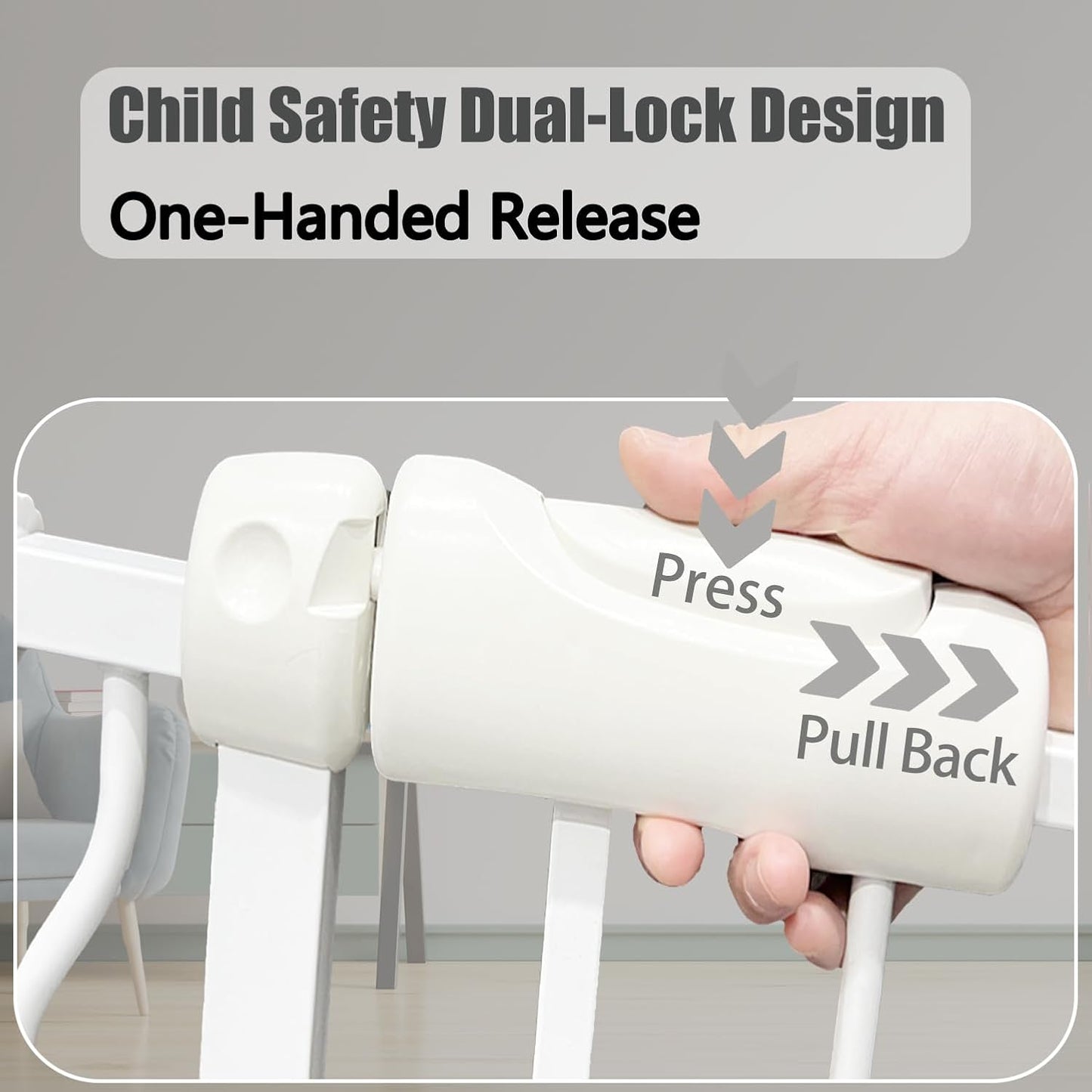 Extra Wide Baby Gate, 57.5-62 Inch - White Metal, Pressure Mounted Indoor Safety Gate, Walk-Through Dog Gate for Kids & Pets