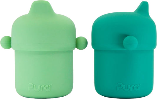 Pura my-my Silicone Sippy Cup 5oz/150ml - Training Cup, Reusable, Platinum Food Grade Medical Grade, Spill Proof Cups for Kids, Toddlers, Babies & Infants - 2-Pack Mint & Moss