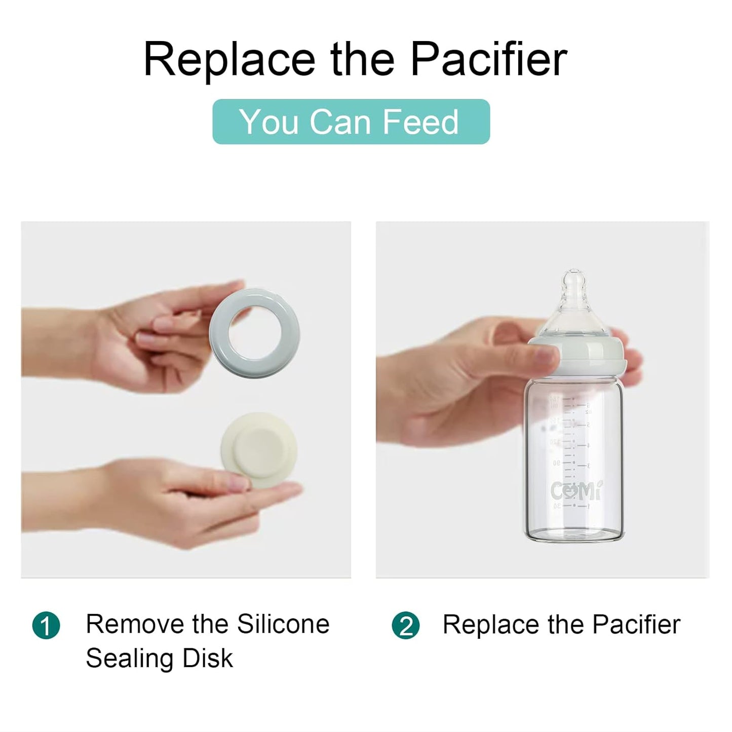 COMI Wide Neck Glass Breastmilk Collection n Storage Bottle, 4 Packs, 6oz with Screw Ring Sealing Disk; Re-markable Sealing Disc. BPA Free, Fits Breast Pumps & Nipples (4 Gray Lids)