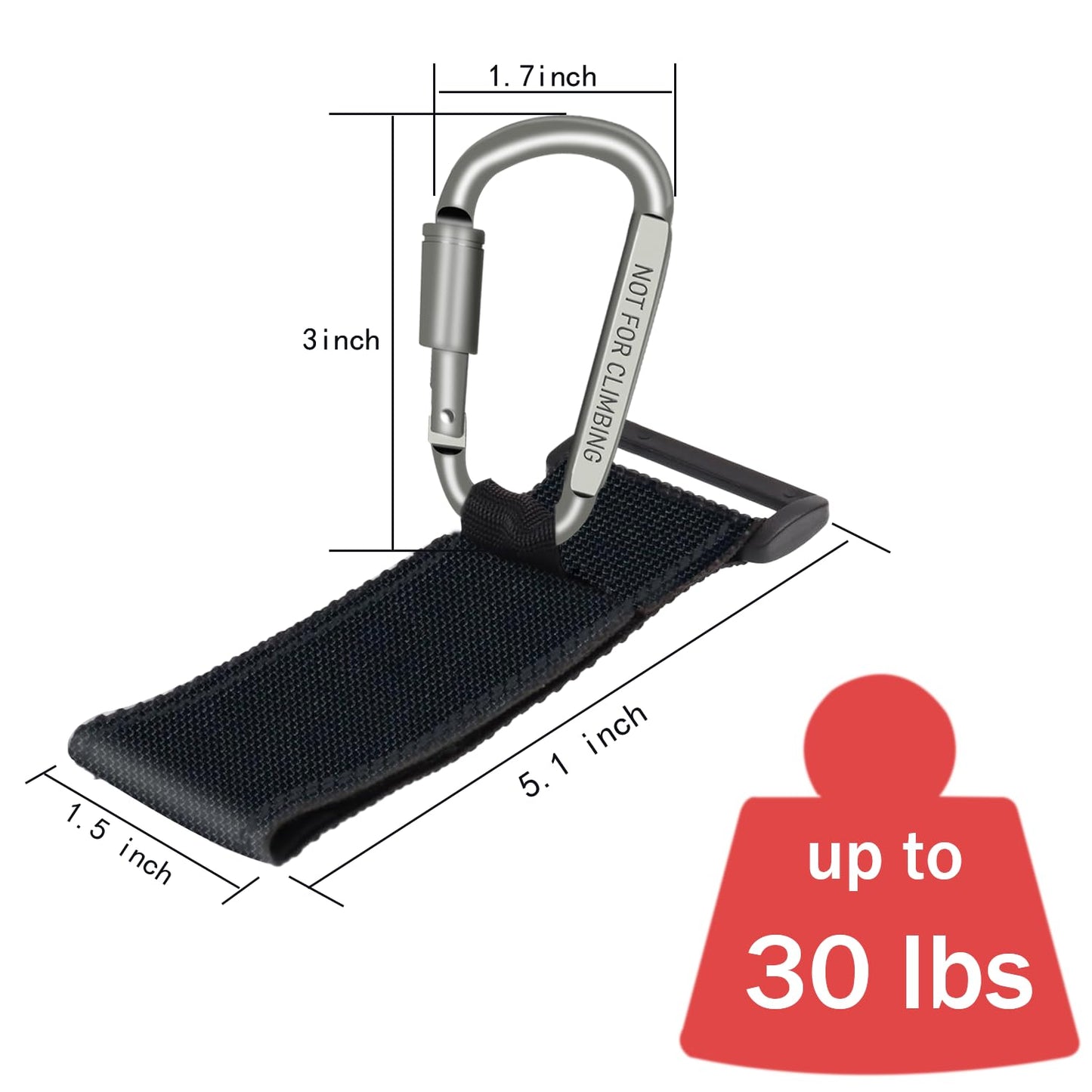 Baby Stroller Hook, Carry 30 lbs per Stroller Carabiner Clip, Adjustable Baby Stroller & Car Seat Hook for Hanging Diaper Bag, Wheelchair,Golf cart, Shopping and Pet Cart(2 Pcs Blue)