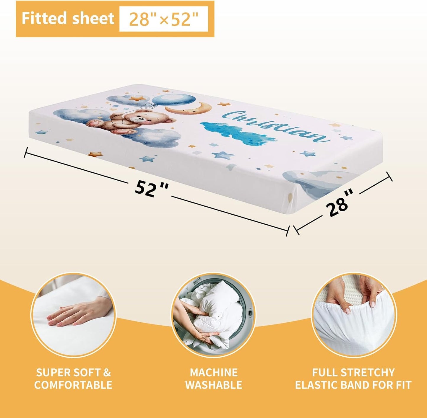 Personalized Baby Bedding Set, 5 Pcs Custom Baby Crib Sets with Name, Toddler Bedding Set for Baby Girls Boys, Blue Bear Double Layer Nursery Bedding Set, Customized Gifts for Infants Kids