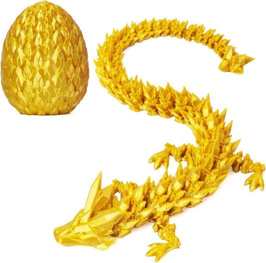 3D Printed Dragon in Egg, Beautiful Flexible Crystal Dragon, Gifts for Adults and Kids (Gold)