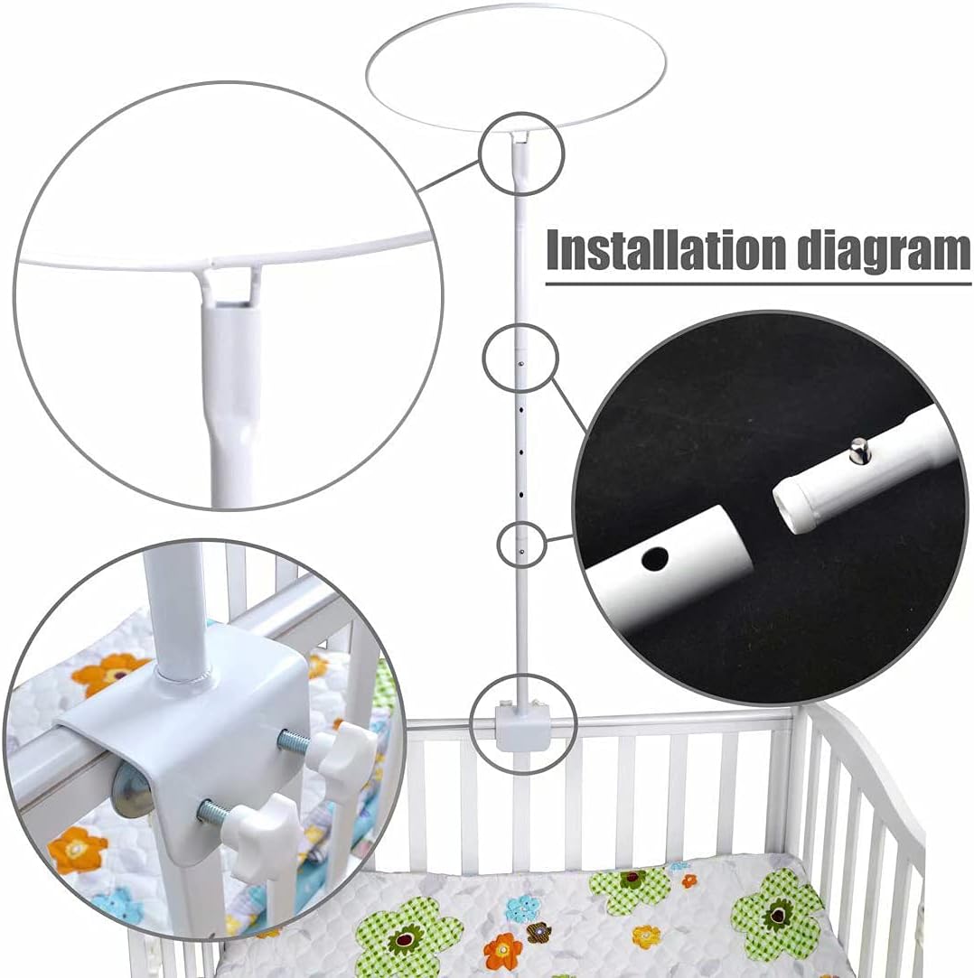 Baby Bed Canopy with Adjustable Clip-on Stand Baby Crib Cot Net Tent Hanging Dome Curtain Netting See Through Mesh Bed Cover Net Stand Rod