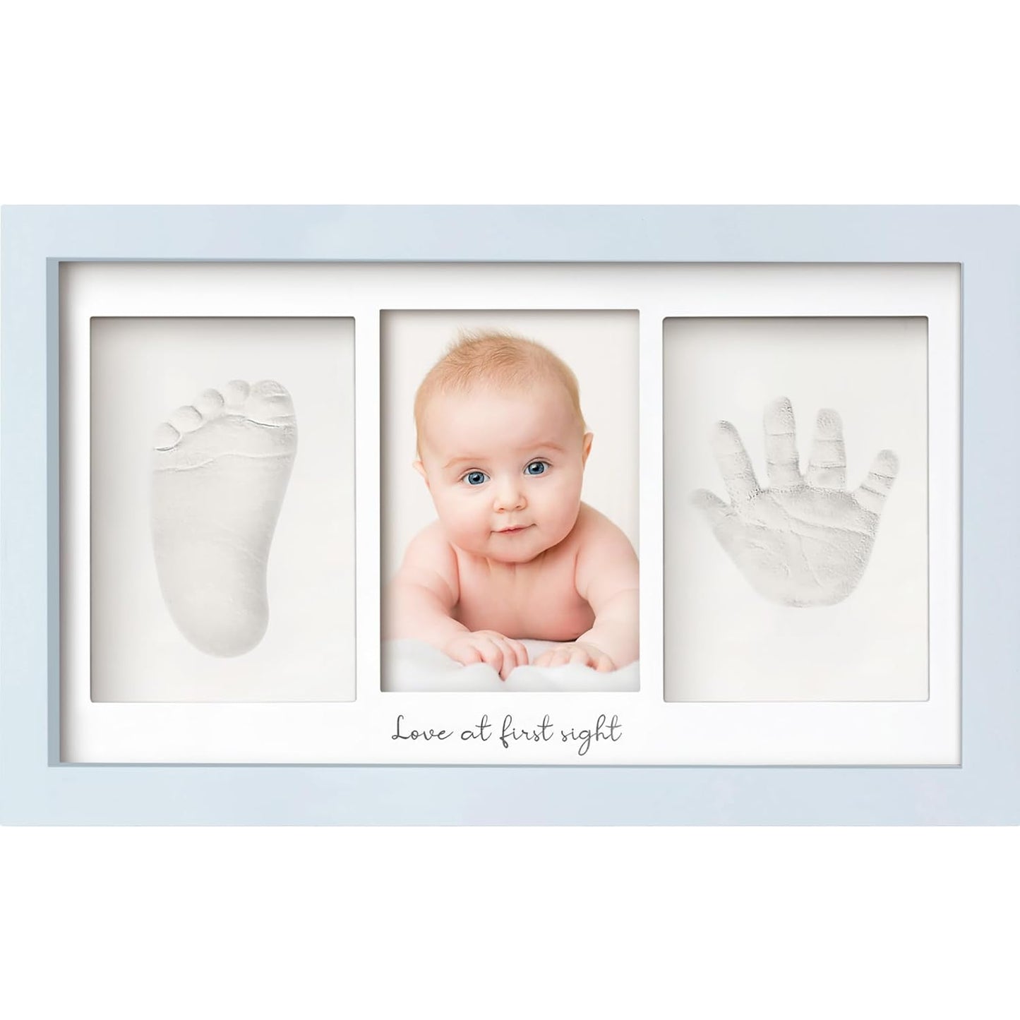 Baby Hand and Footprint Kit - Clay Handprint Keepsake Frame, Newborn Nursery Picture Frame, Personalized New Mom Gifts for Baby Shower & Registry (Mist Blue)