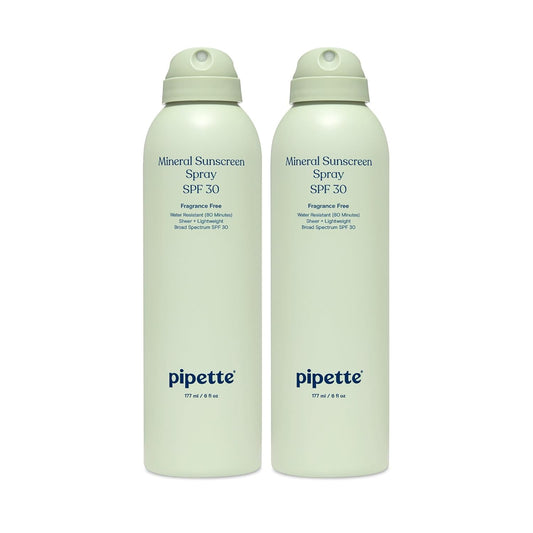 Pipette Baby Mineral Sunscreen Spray SPF 30, Broad Spectrum with Non-Nano Zinc Oxide, Water Resistant UVB/UVA Non-Toxic Sun Protection for Kids & Sensitive Skin, 6 oz (2 pack)