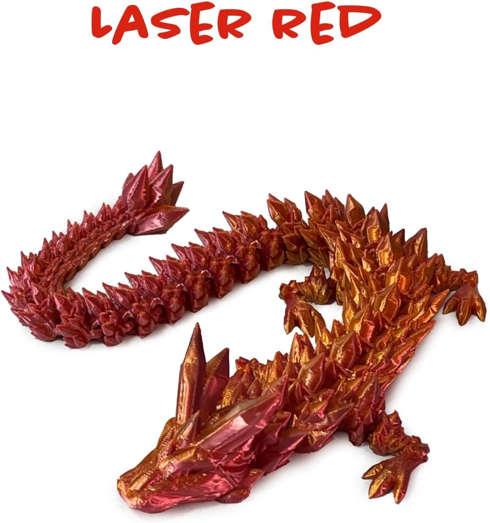 3D Printed Dragon – 13" Articulated 3D Dragon – Dragon Fidget Toy for Stress, Relaxation – Cool Dragon Toy for Dragon Decor, Office, Desk, Bedroom – Flexible Articulated Toy (Laser Red)