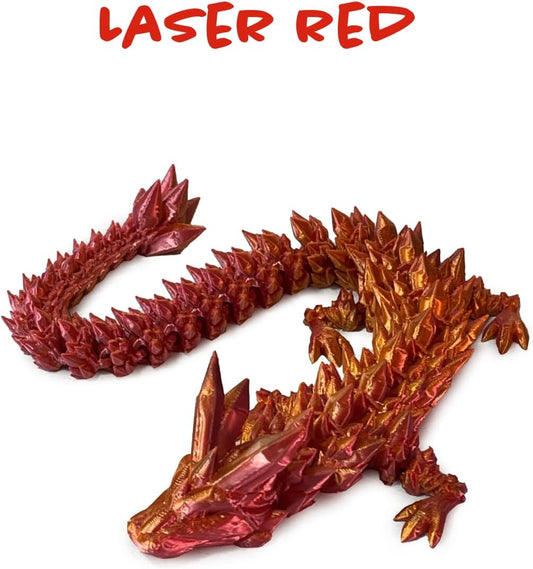 3D Printed Dragon – 13" Articulated 3D Dragon – Dragon Fidget Toy for Stress, Relaxation – Cool Dragon Toy for Dragon Decor, Office, Desk, Bedroom – Flexible Articulated Toy (Laser Red)