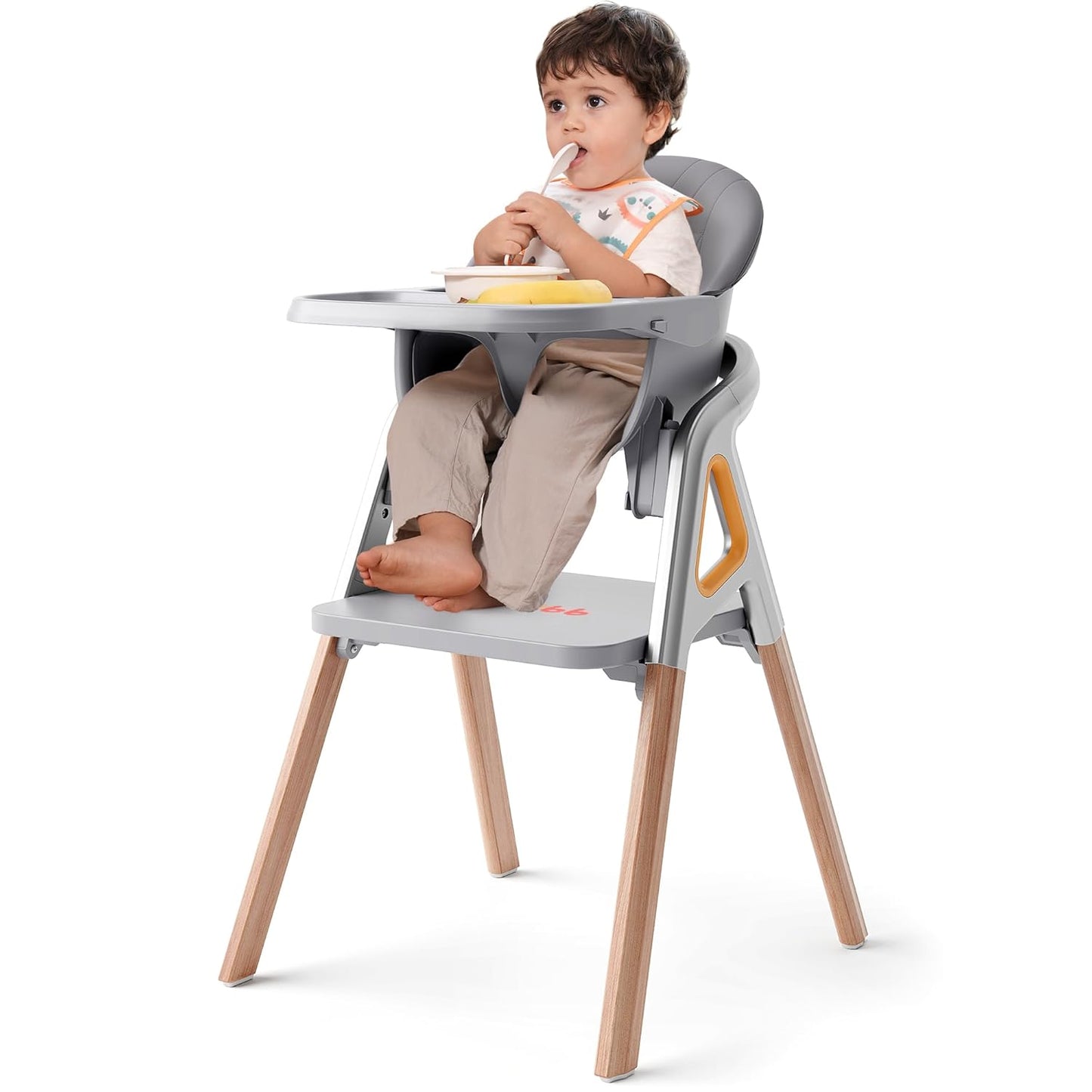 CoziBB Baby High Chair, 6 in 1 Convertible Growing Baby Highchairs for Babies and Toddlers, Baby Chair with Adjustable Dining Tray and Seat, 5-Point Safety Belt, Grey