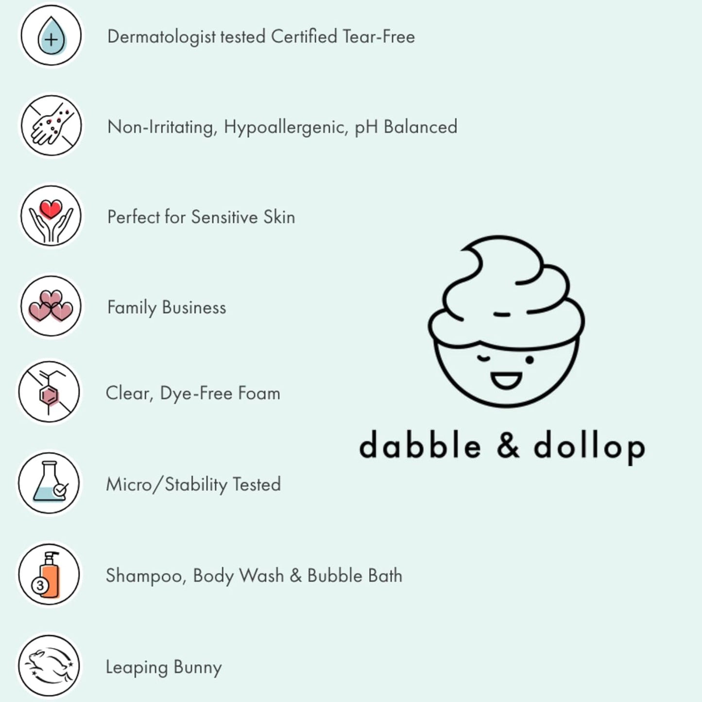 Dabble & Dollop Blueberry Body Wash & Shampoo - 3 in 1 Natural Bubble Bath for Kids, USA-Made, Paraben & Sulfate Free, Vegan, Gluten-Free, Tear-Free (10oz, Pack of 2)