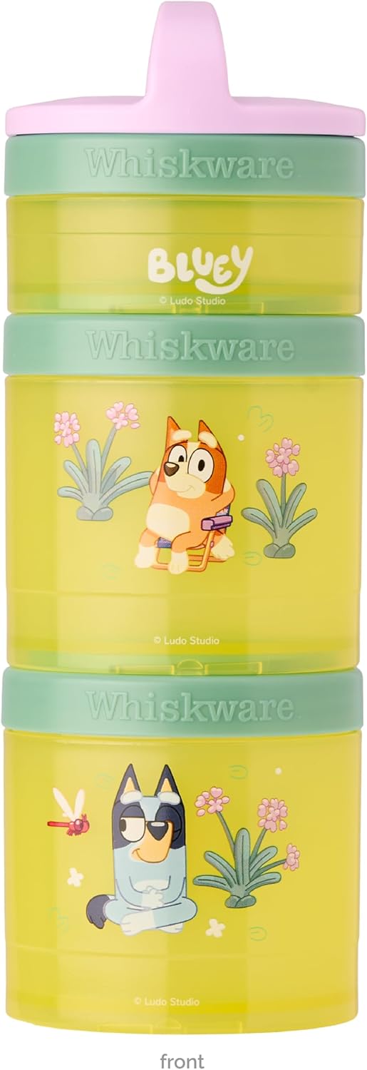 Whiskware Bluey Stackable Snack Containers for Kids and Toddlers, 3 Stackable Snack Cups for School and Travel, Bluey and Bingo, So Relaxing!