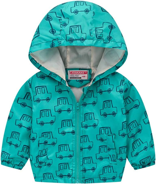 TUIJI Toddler Boys Girls Cartoon Print Zip Jacket Hooded Trench Lightweight Kids Coats Windbreaker Outdoor Cute Dust Coats