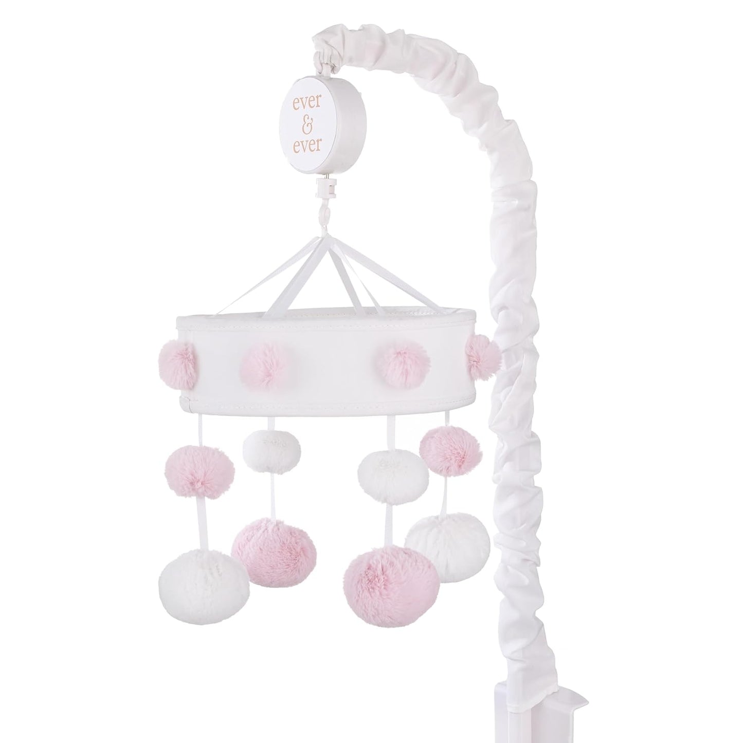 NoJo Pink and White Plush Pom Poms Musical Mobile