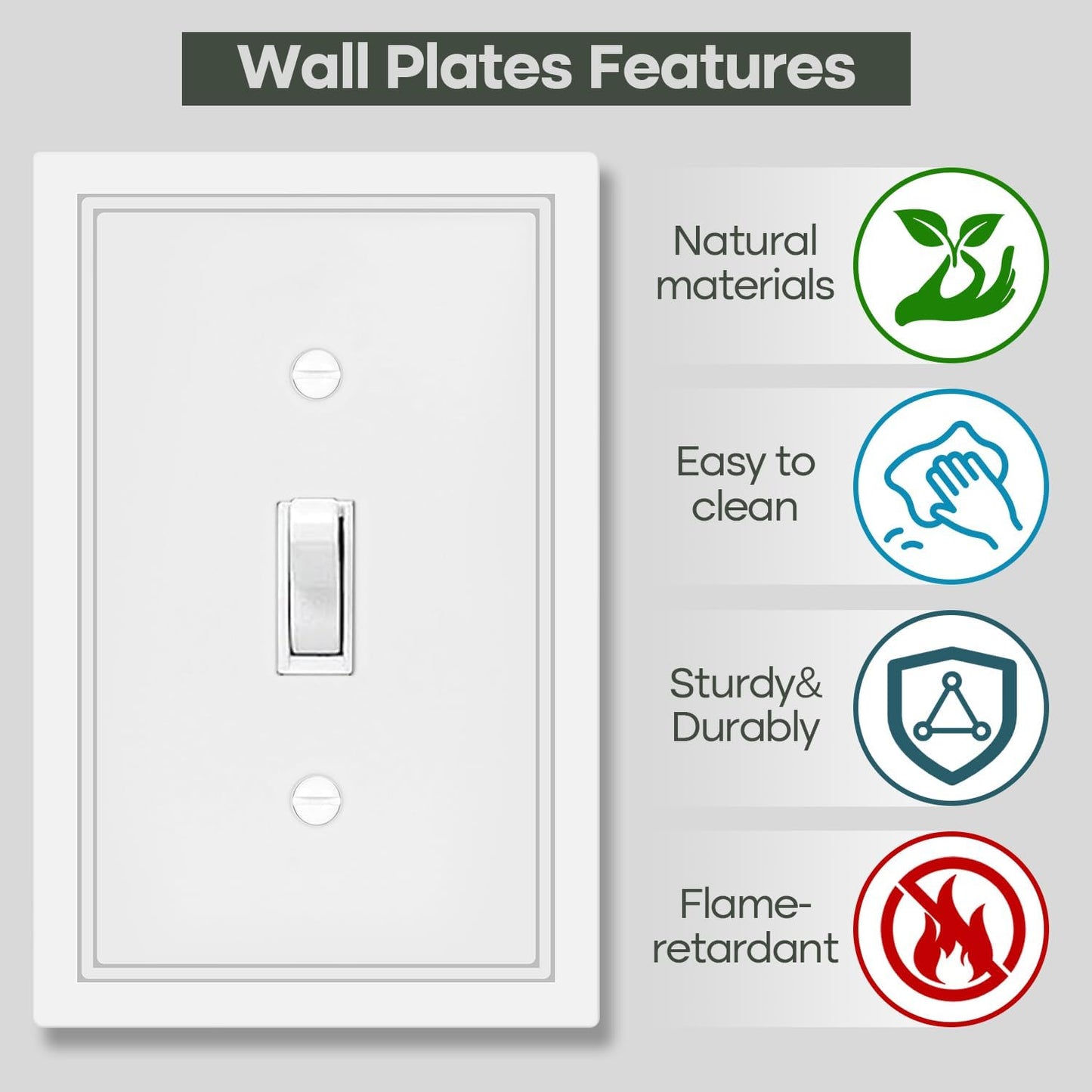 White Decorative Light Switch Cover Plate, Classic Single Toggle Switch Plate Covers, Natural Bamboo Fiber 1 Gang Wall Plates for Bathroom Kitchen- 4 Pack