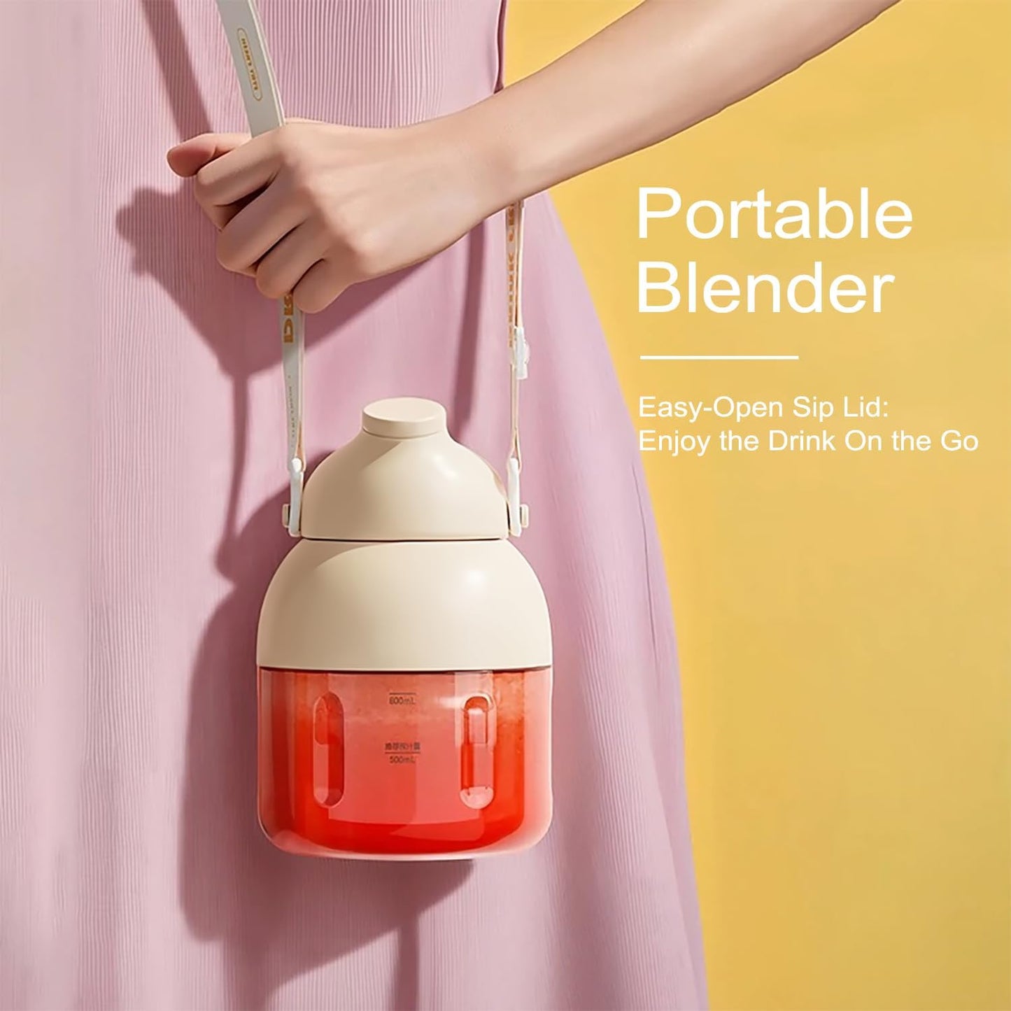 Portable Blender, Personal Blender for Shakes and Smoothies, 27oz Cup with 10 Blades, Shoulder Strap and Lid with Straw, Type-C USB Rechargeable, Dishwasher Safe Parts, BPA Free, Beige