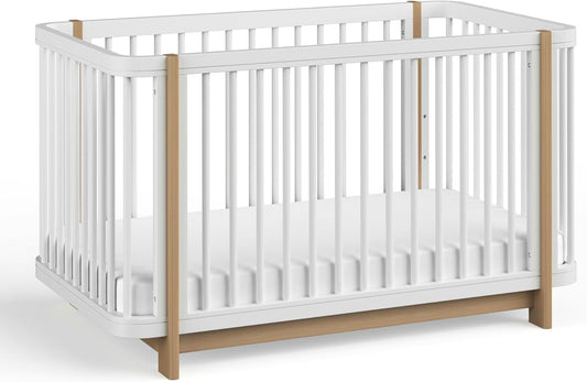 Nurture& The Crib - Baby, Toddler Convertible Crib | Sustainable Non-Toxic Materials | 3 Adjustable Heights - Grows with Your Baby (Classic, White)