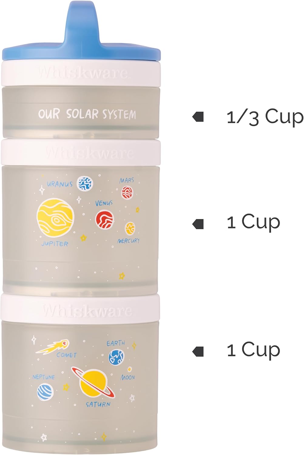 Whiskware Stackable Snack Containers for Kids and Toddlers, 3 Stackable Snack Cups for School and Travel, Our Solar System(Pack of 1)