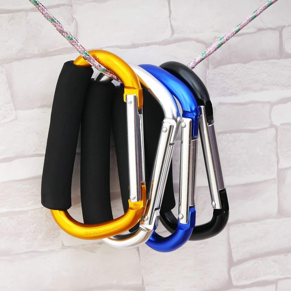 Large Stroller Hooks for Mommy, 2 pcs Carabiner Stroller Hook Organizer for Hanging Purses, Diaper Bag, Shopping Bags. Clip Fits Single/Twin Travel Systems, Car Seats (Blue+Green)