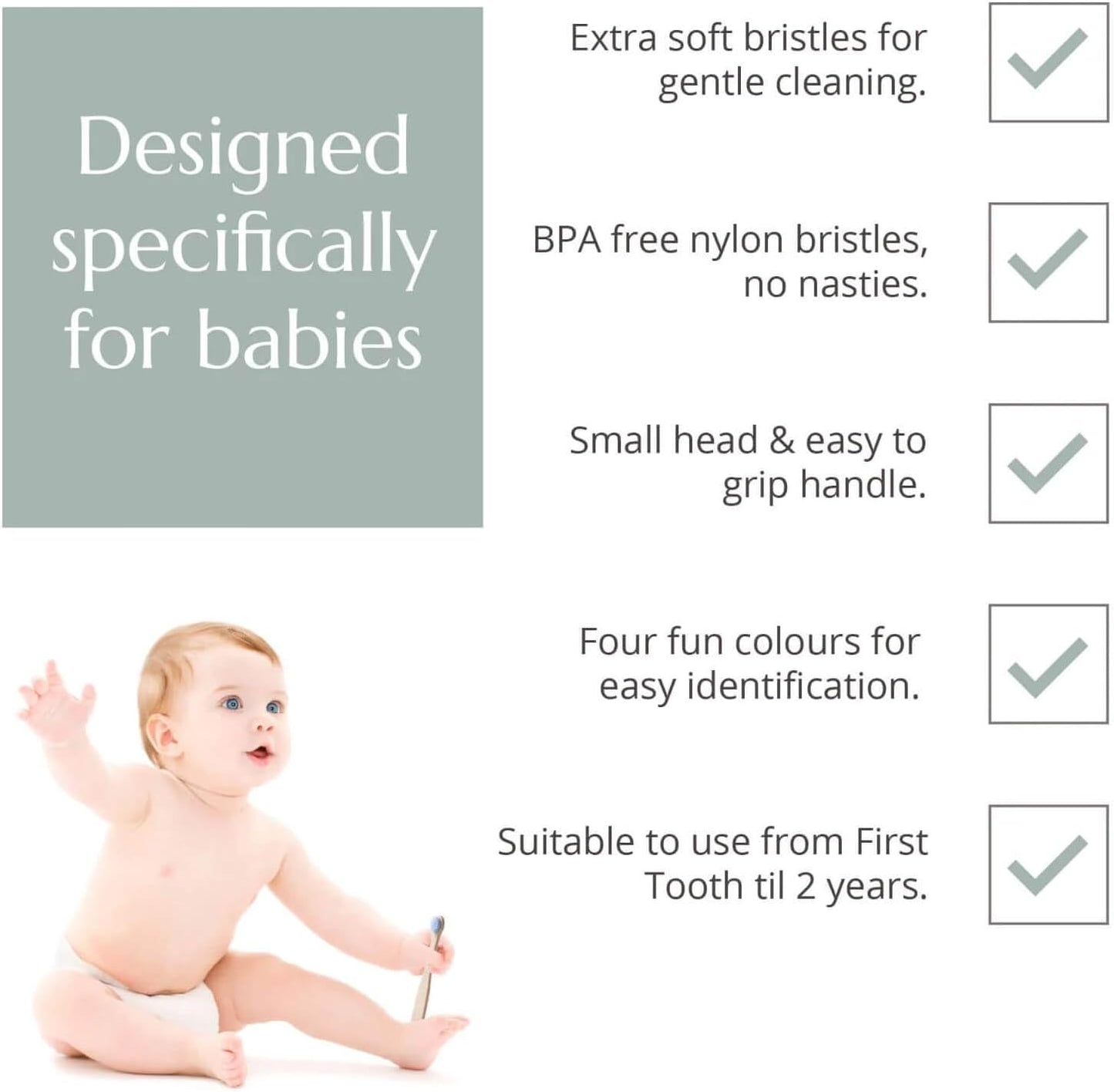 Wild & Stone Organic Baby Bamboo Toothbrushes | 4 Pack | Soft Bristles | 100% Compostable Handle | BPA Free | Vegan Baby Toothbrushes (White)