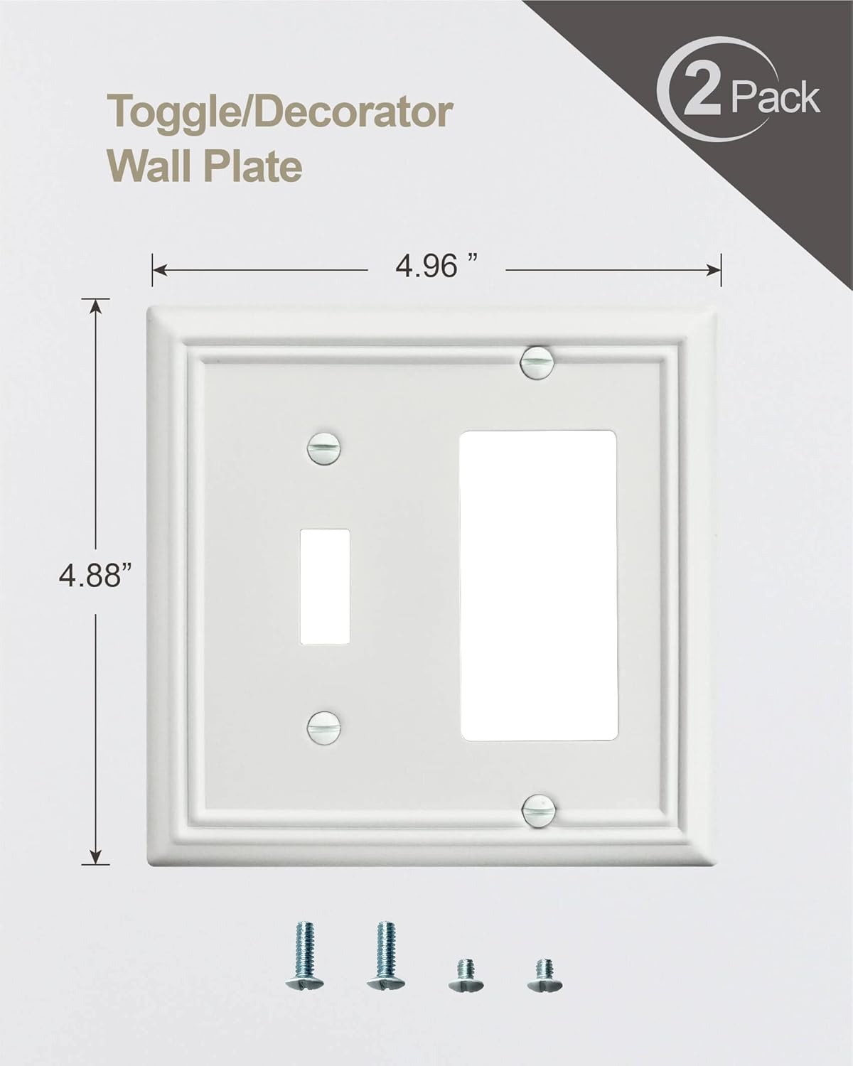 2-Pack Combination Metal Wall Plate, 1 Toggle / 1 Decorator Switch Plates and Outlet Covers, Off White Finish, 4.96''*4.88, Midsize