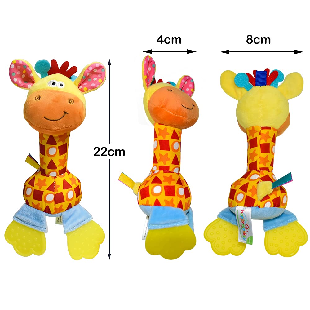 HUADADA Baby Soft Rattles Shaker, Infant Developmental Hand Grip Toys, Sensory Learning Toys with Teether, Sounds for Baby, 3-6-9-12 Months Old