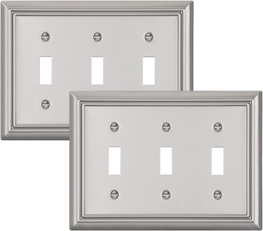 DEWENWILS Tripple Toggle Wallplates, Brushed Nickel Light Switch Covers, Heavy Duty Matel Material, Pack of 2