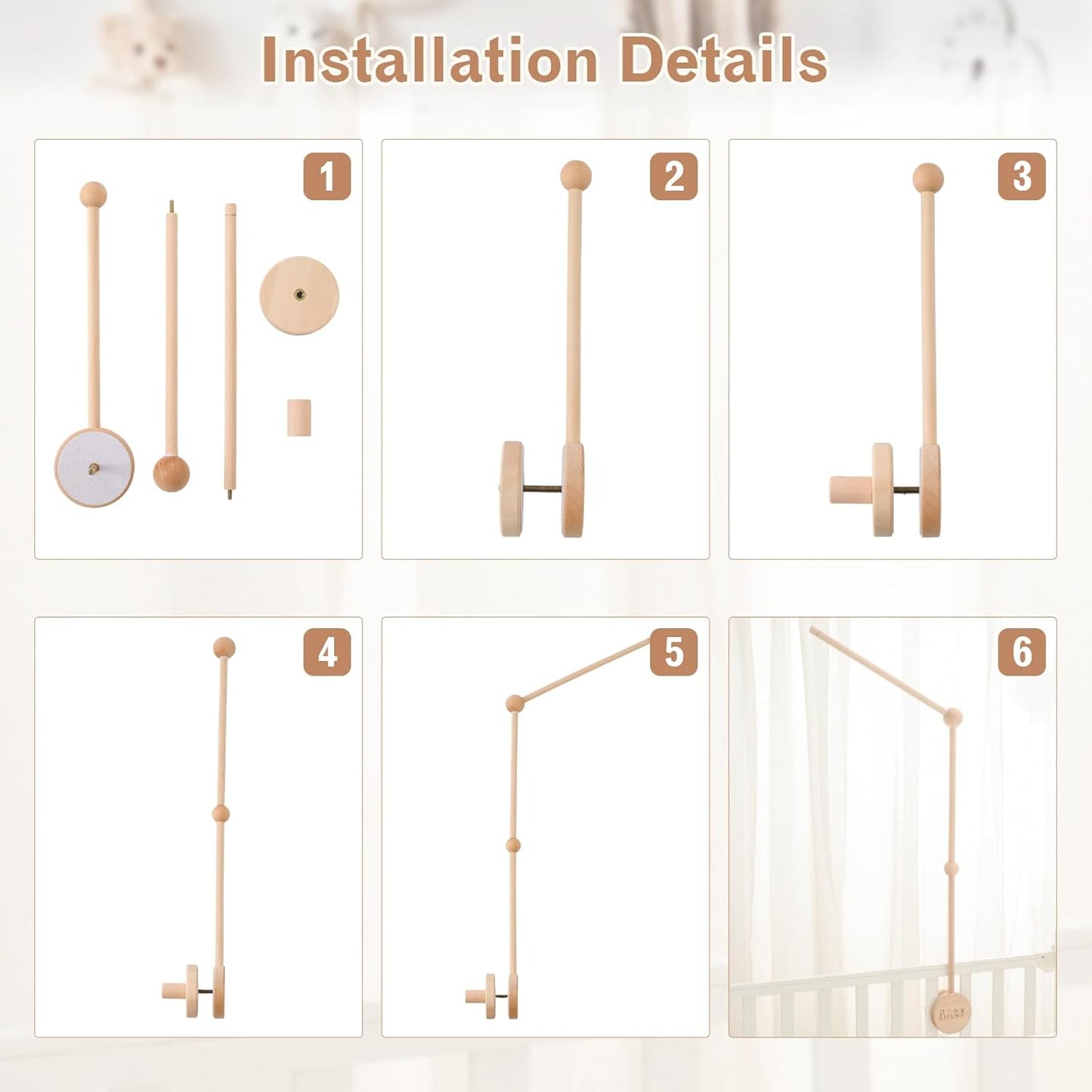 JETMHH Baby Crib Mobile Arm Holder - 36 Inch Large Version Safe Anti Slip Baby Mobile Hanger