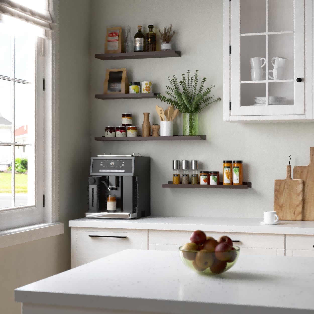 Floating Shelves Wall Mounted Set of 2, Farmhouse Wall Shelves for Storage with Lip, Display Picture Ledge Shelf for Wall Decor Bedroom Living Room Bathroom Kitchen - Walnut