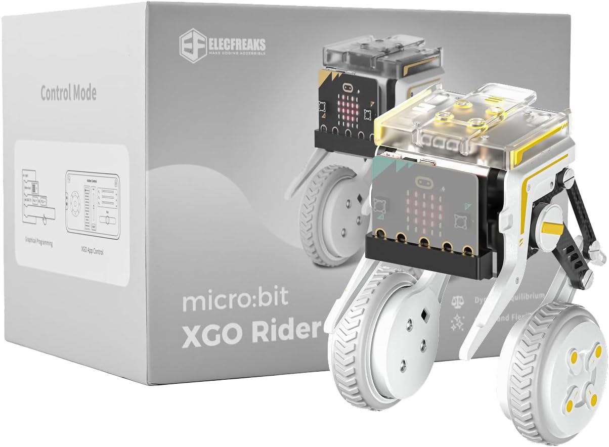 ELECFREAKS Micro:bit XGO Rider Kit Makecode Programing Two-Wheeled Robot,Self-Balancing Car Bionic Built-in IMU and Brushless Motor All-Metal Servo,Opens Underlying Python Protocol(Without microbit)