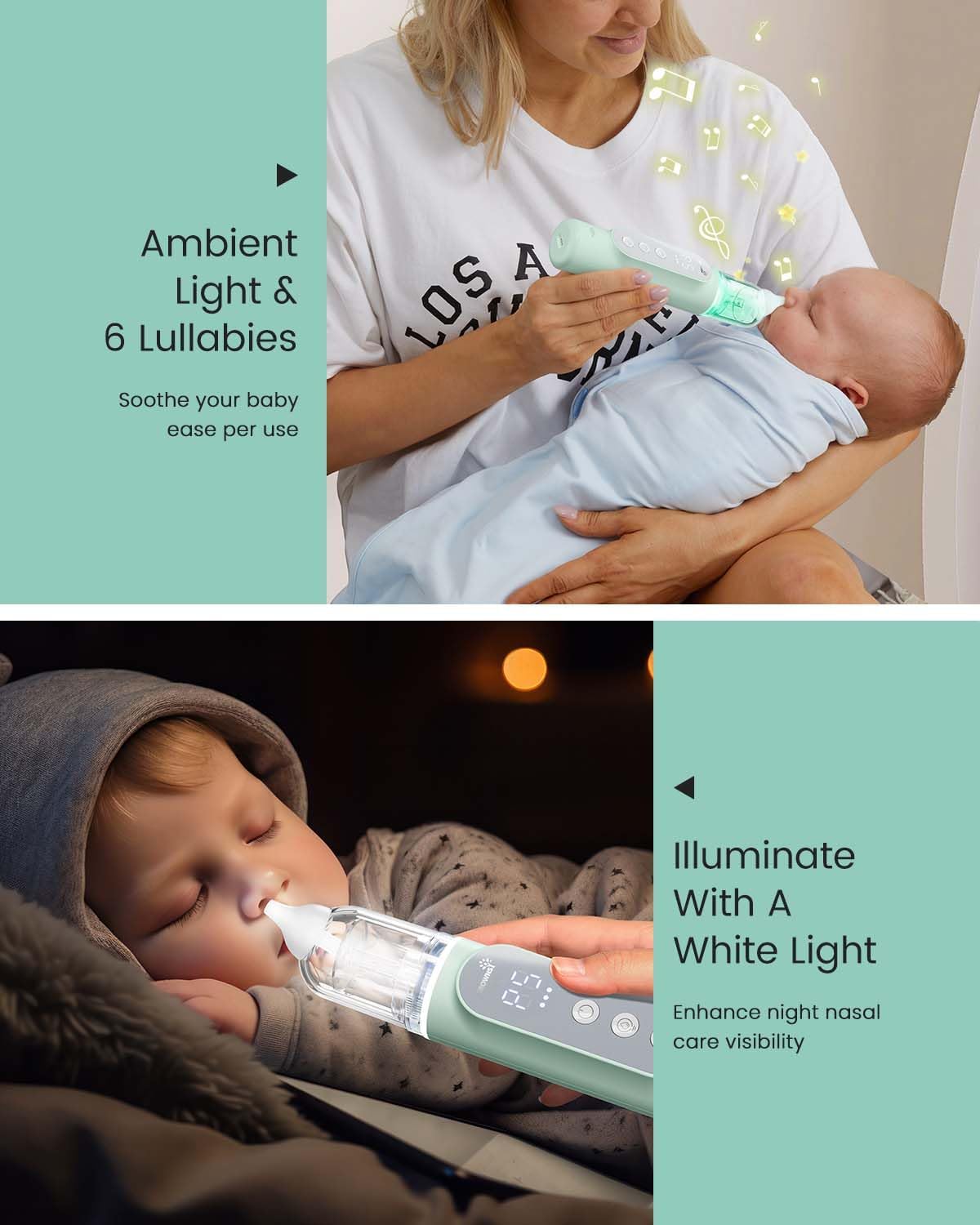 GROWNSY Nasal Aspirator for Baby, Upgraded 5 Suction Levels Baby Nose Sucker, IPX7 Waterproof Electric Nose Suction for Baby, Booger Sucker for Toddlers with Music & Light Functions (Green)