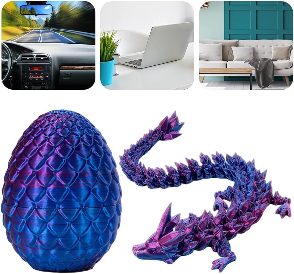 3D Printed Dragon in Egg, Full Articulated Dragon Crystal Dragon with Dragon Egg， Home Office Decor Executive Desk Toys, Adults Fidget Toys for Autism ADHD，3D Printed Gift