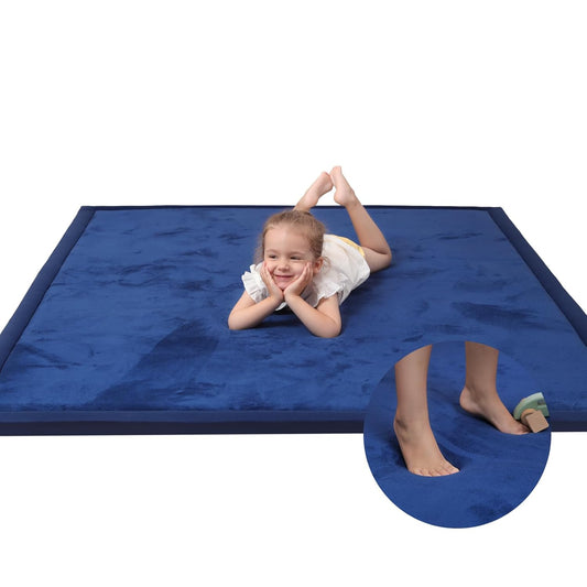 Baby Play Mat for Floor,1.3" Thick Memory foam Tummy Time Mat,Soft Coral Velvet Nursery Rug,Extra Large Non Slip Crawling Mat for Toddlers,Infants,kids,oga,Tatami Style for Living Room(Royal Blue)