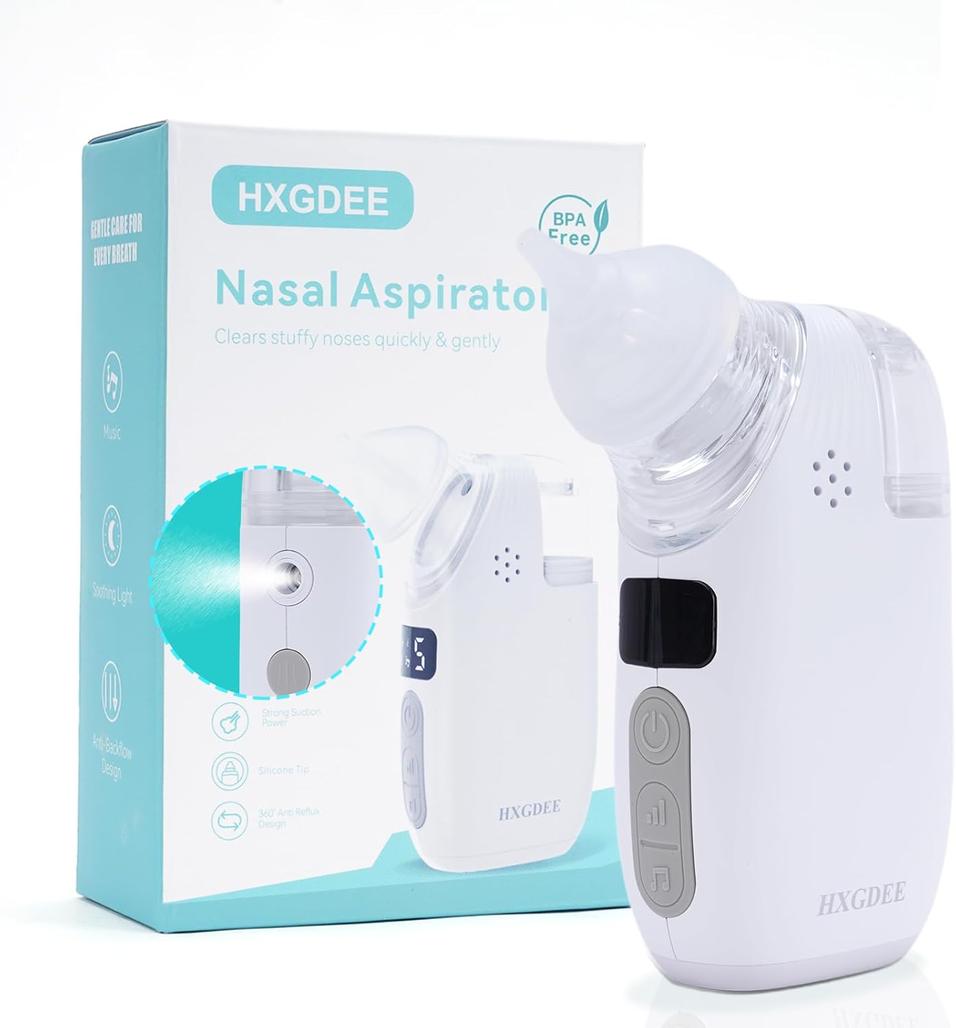 Nasal Aspirator (BC-025) for Baby, 2 in 1 Rechargeable Electric Baby Nose Suker with Sprayer, 70KPA Snot Sucker for Baby with 5 Suction Levels, Type-C Charging with Music and Soothing Light