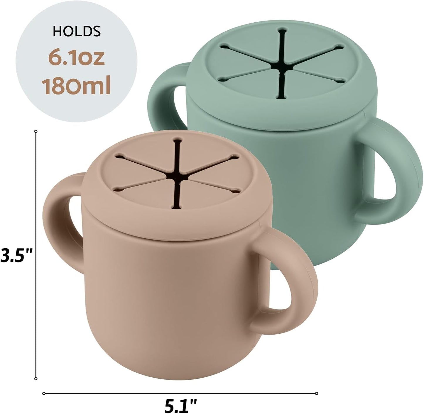 Snack Containers, Silicone Snack Cups for 6-12 Months Toddlers - Pack of 2 Food Grade Silicone Snack Cups with Grip Handle for Baby Led Weaning, Unbreakable (Natural/Cambridge Blue)