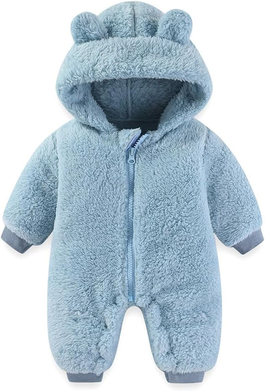 Newborn Baby Bear Outfit Suit Girls Boys Fleece Jumpsuit Romper Hooded Winter Snowsuit Clothes