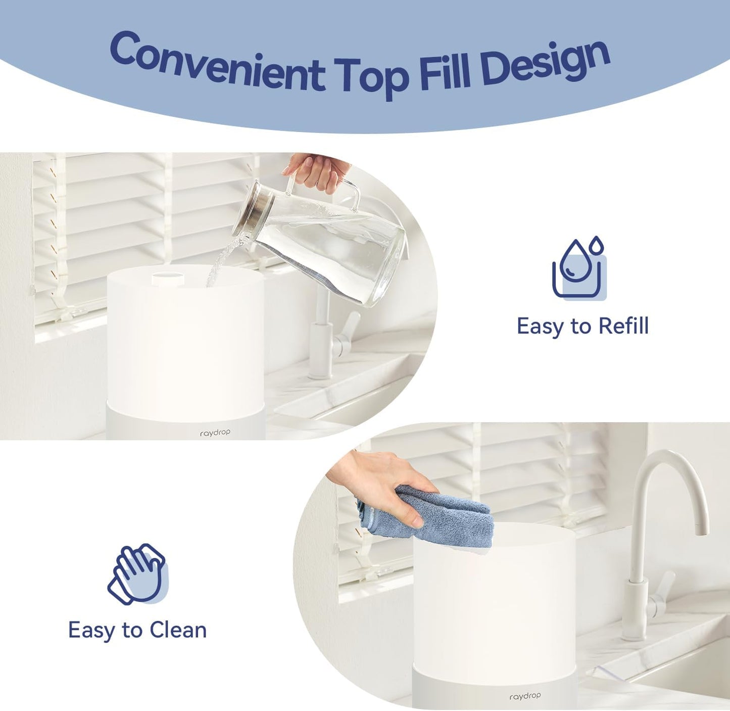 raydrop Humidifiers for Bedroom, 3.0L Cool Mist Humidifiers for Large Room & Home, Top Fill Air Humidifier for Baby Nursery & Plants, Essential Oil Diffuser with Color Lights, Timer, Auto Shut-Off