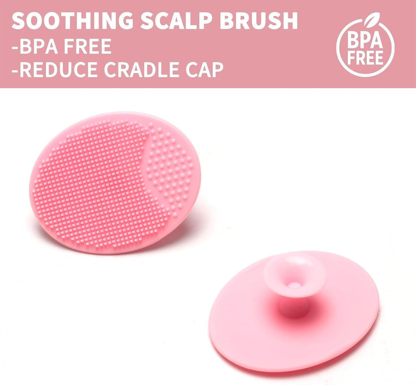 Goat Baby Hair Brush Set, Safe Natural Hair Care Kit with Wooden Soft Goat Bristles Brush Comb Pink Silicone Bath Brush for Newborns Toddlers (4pcs Set)