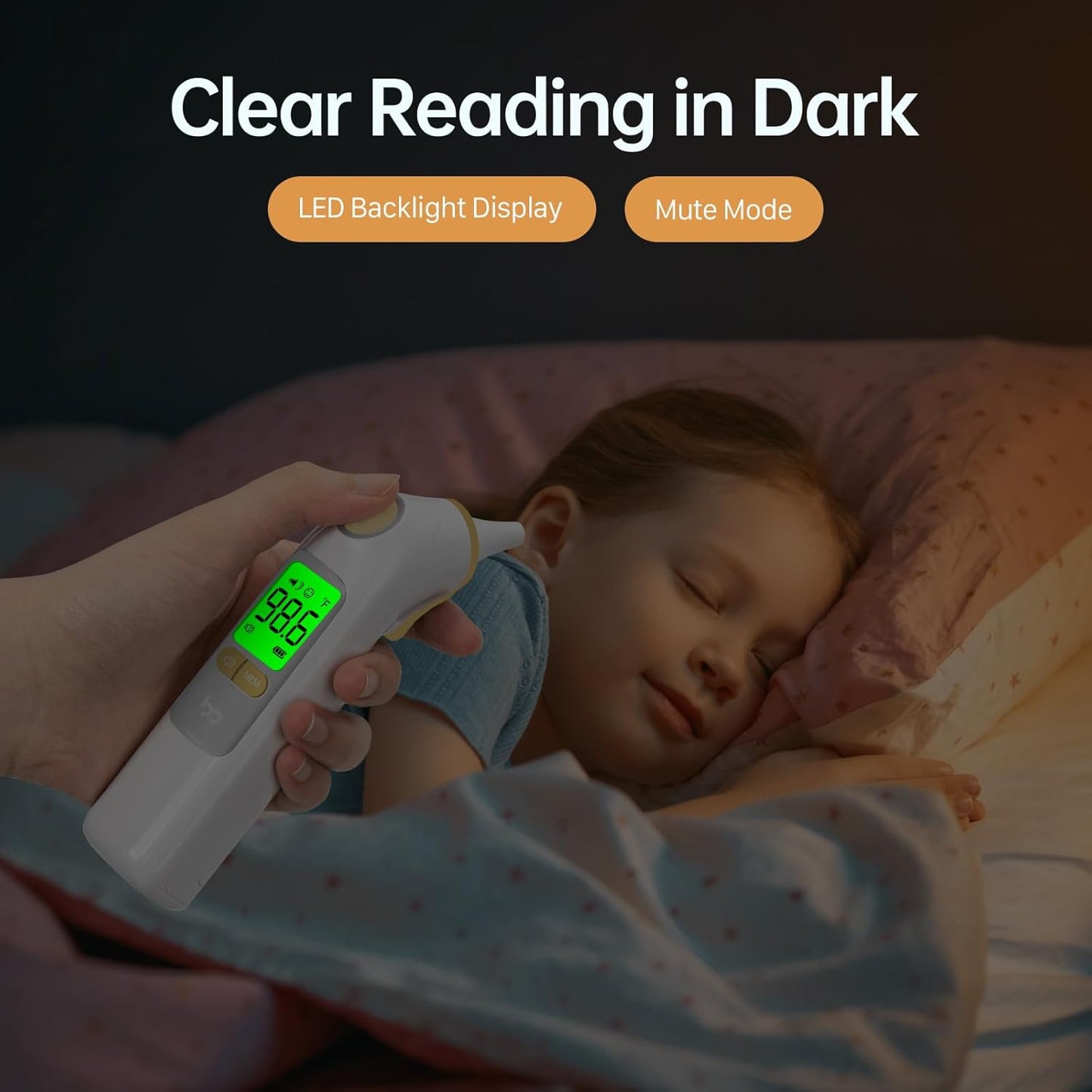 Ear Thermometer, Highly Accurate Ear Thermometer for Kids, Adults and Babies, 30 Memory Recall, 1s Result and 3-Color Fever Alert, with 24 Disposable Probe Covers, Yellow