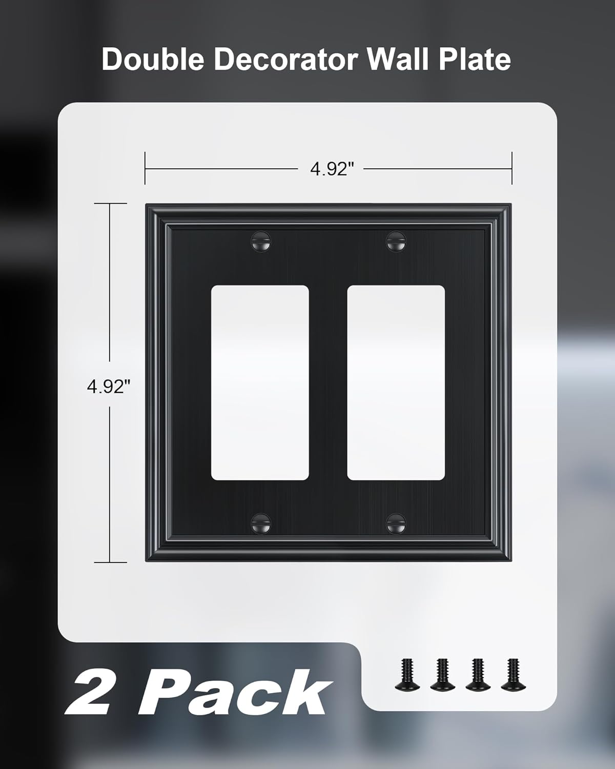 2-Pack Decorative Double Decorator Outlet Cover Plate, Durable Zinc Alloy Black Wall Plates for Electrical Outlets, Receptacle, GFCI Outlet, Dimmer Switch, 2-Gang, Corrosion Resistant