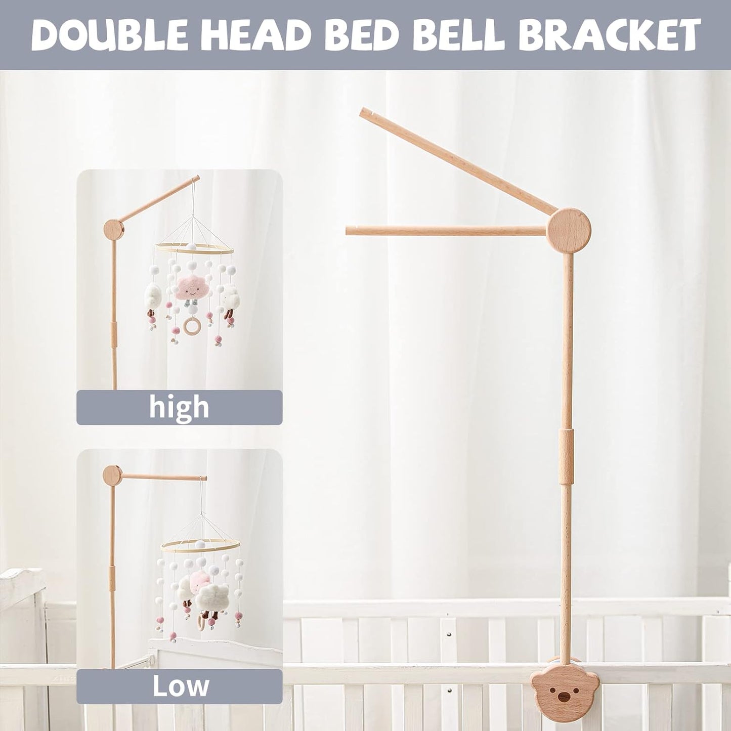 Baby Crib Mobile Arm,HBM Wooden Mobile Arm for Crib Mobile Hanger for Crib Baby Girl Nursery Decor