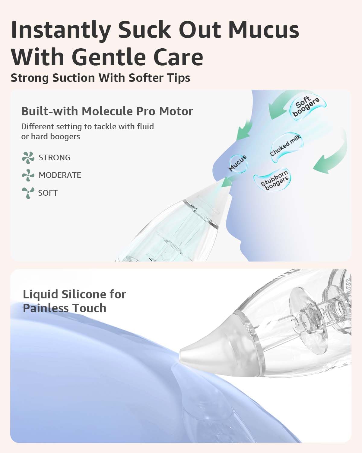 GROWNSY Nasal Aspirator for Baby, Electric Baby Nose Sucker with Larger Suction Chamber and More Powerful Suction, Automatic Nose Cleaner with Music and Light Soothing Function