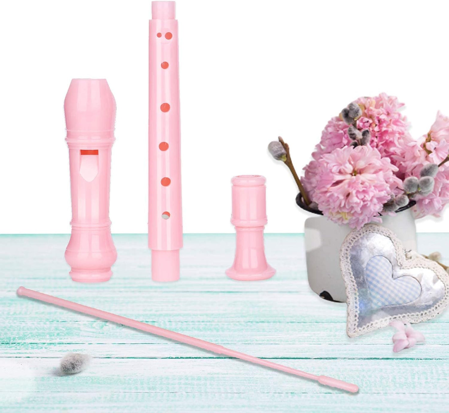 Soprano Recorder Instrument for Kids Beginners Student German Fingering C Key Recorder Instrument 3 Piece with Cleaning Rod and Bag Fingering Chart（Pink）