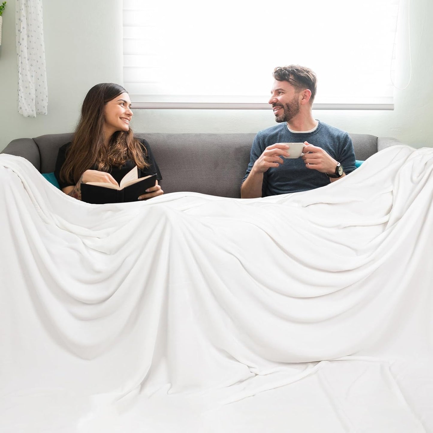 PHF Oversized King Fleece Blanket 120"x120", No Shed No Pilling Big Soft Blanket, Extra Large 10'x 10' Lightweight for Bed, Sofa Travel and Camping, Suitable for All Season, White