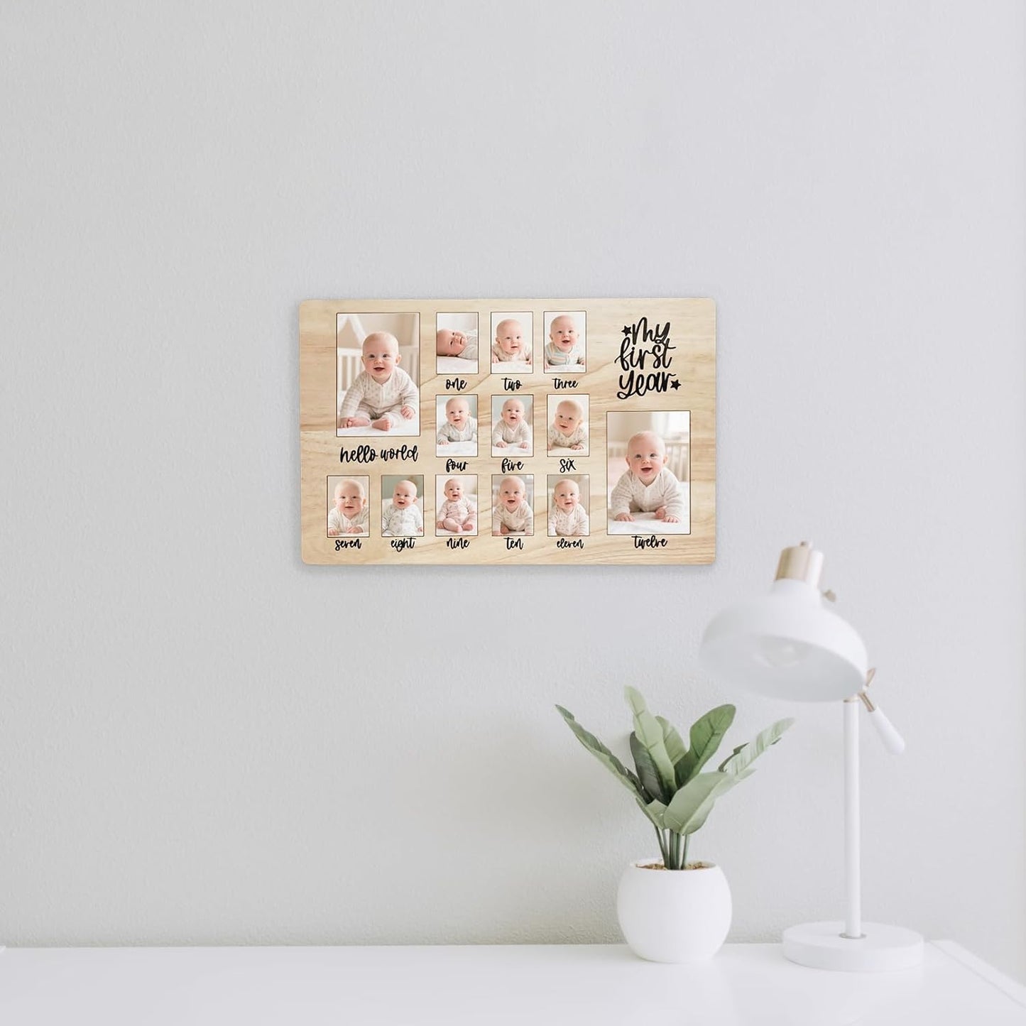 CHONIC My First Year Photo Board, 1st Birthday Gifts for Boy or Girls, 12 Month Pictures Frame for Baby First Year, One Year Birthday Decorations Milestone Sign, Wooden Baby Keepsake Gifts