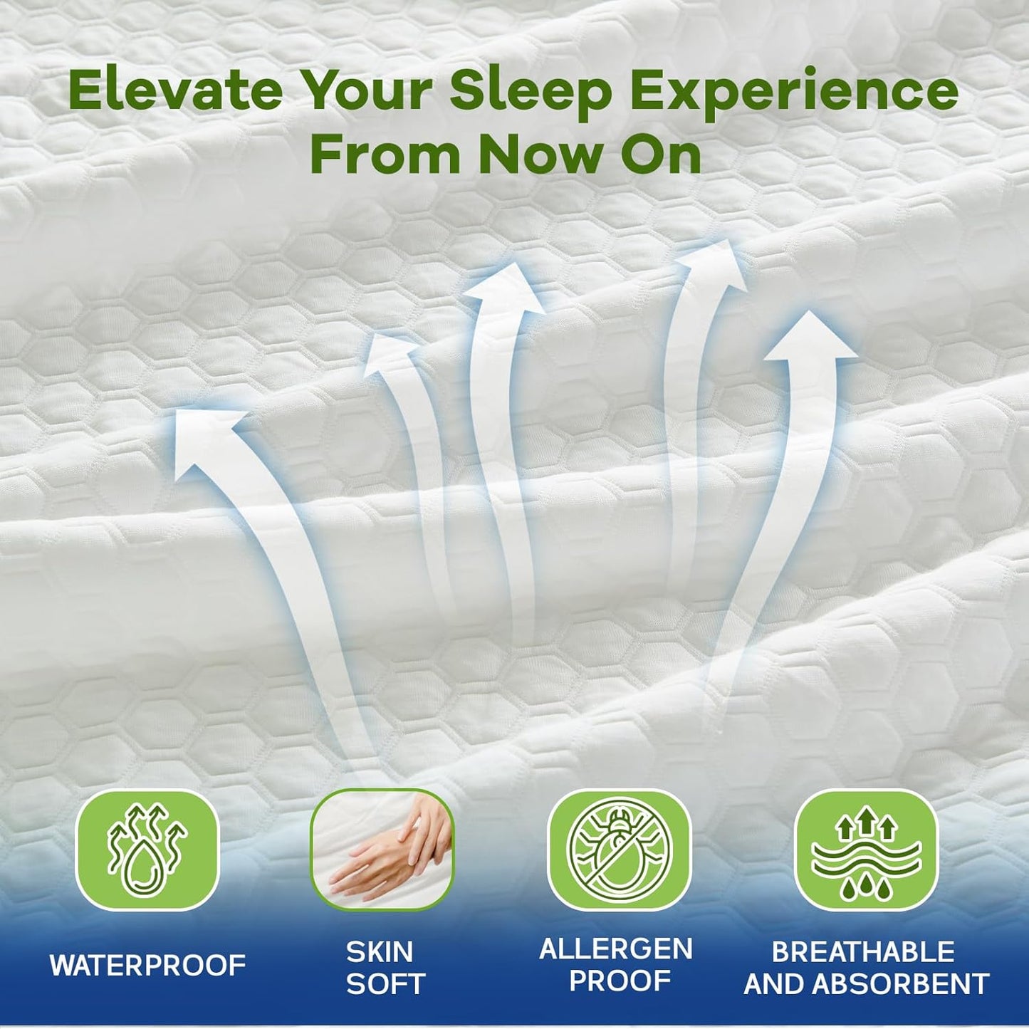 Premium Tencel Queen Mattress Protector in White, Natural and Skin Soft, Enjoy Our Waterproof Mattress Cover Fitted with A Deep Pocket, Hypoallergenic, Breathable, Noiseless and Absorbent